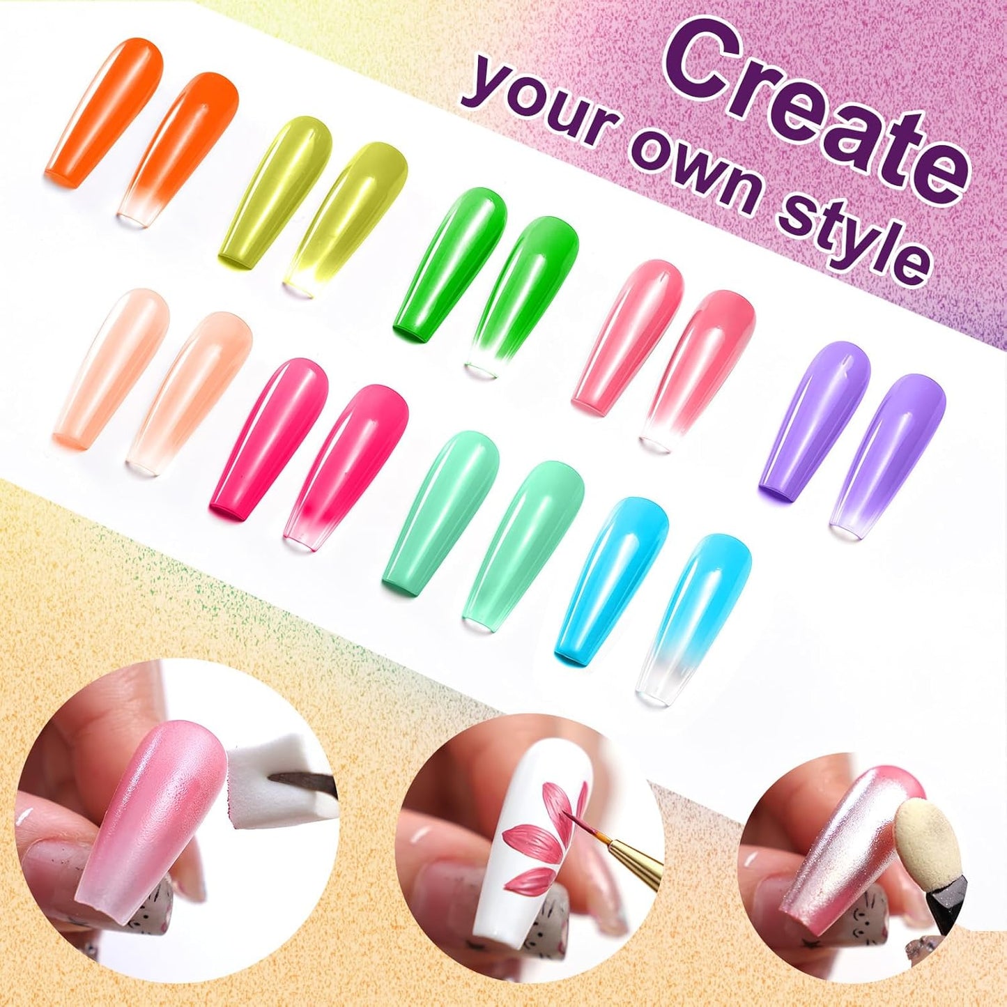 Gradient Painting Gel, 9 Colors Ombre Gel Nail Polish Sponging for Pigment Pat French Manicure Soak Off UV Long-lasting High-glossy Home DIY Nail Salon Rainbow Candy(01)