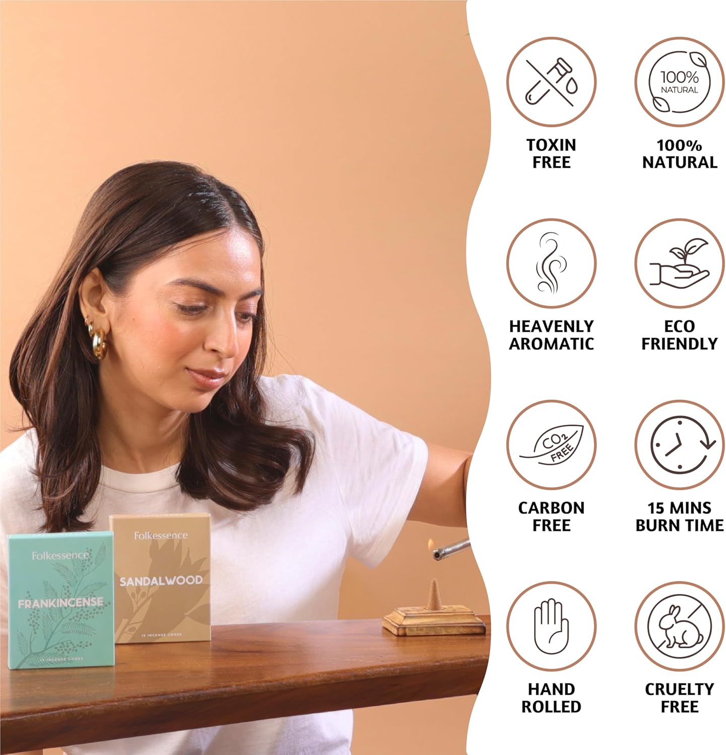 Folkulture Incense Cones Scented, Set of 2 Frankincense & Sandalwood Inscents-Cones (30 Cones), Variety Pack of Insence Cones for Relaxation, Aromatherapy & Air Purification