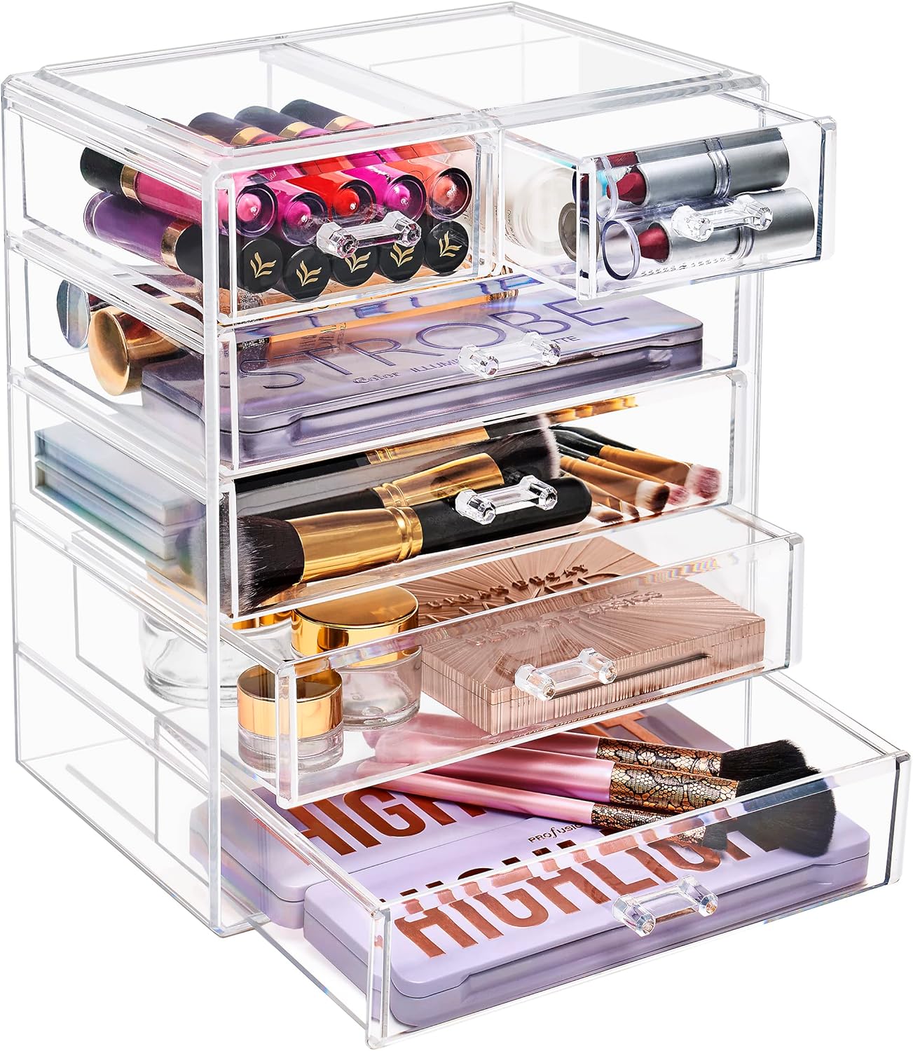 Sorbus Acrylic Makeup Organizer - Organization and Storage Case for Cosmetics Make Up & Jewelry - Big Clear Makeup Organizer for Vanity, Bathroom, College Dorm, Closet, Desk (4 Large, 2 Small Drawers)