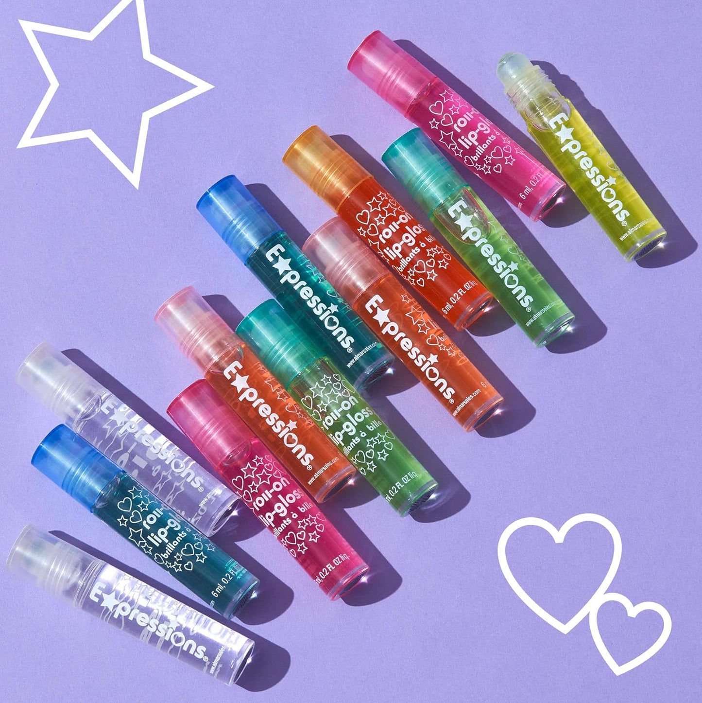 Expressions girl 12pc Roll On Lip Gloss Set with Carrying Case, Glossy Lip Make-up for Kids and Teens - Fruity Flavors, Non Toxic, Kid Friendly, Party Gift, Best Friends