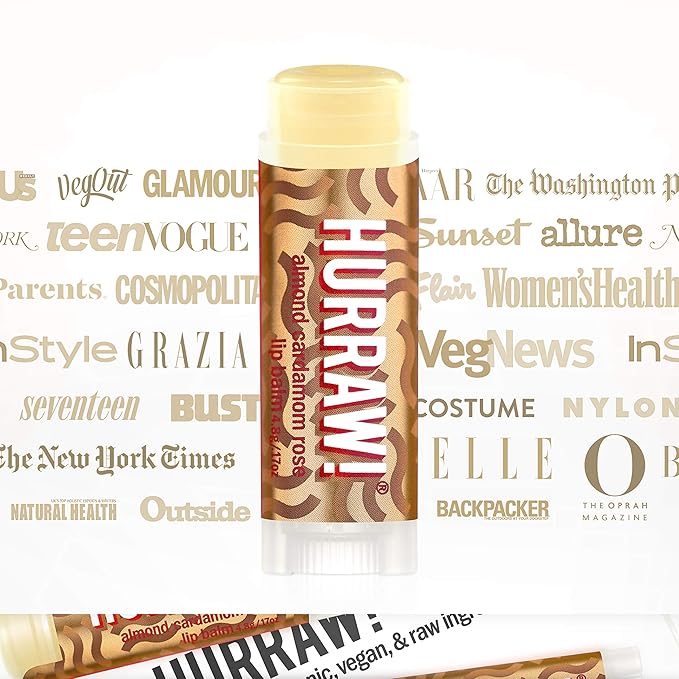 Hurraw! Almond, Cardamom, Rose (Vata) Lip Balm: Organic, Certified Vegan, Cruelty and Gluten Free. Non-GMO, 100% Natural Ingredients. Bee, Shea, Soy and Palm Free. Made in USA