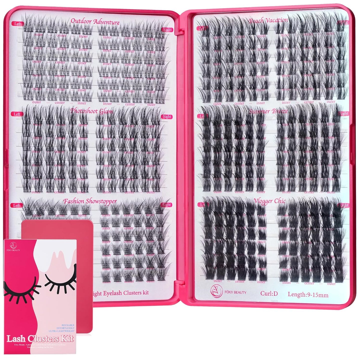 Lash Clusters Kit - Lash Clusters Left & Right Lash Extension Kit - Natural & Fluffy 0.05D Cat Eye Eyelash Clusters Lightweight No Lash Glue Included
