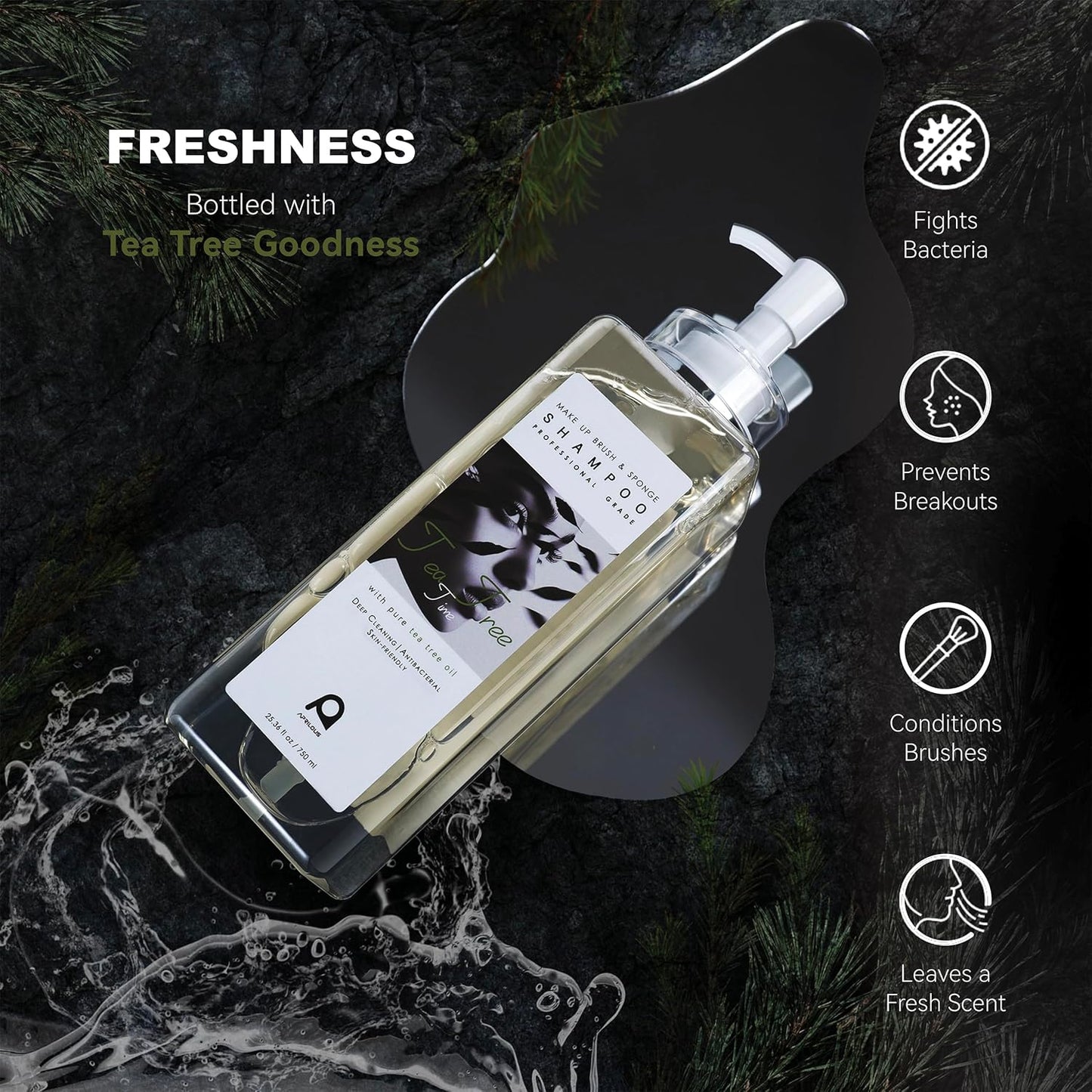 Makeup Brush Cleaner, Tea Tree Oil, Shampoo for Sponges & Puffs, Deep Cleaning, Antibacterial, Conditions Bristles, Gentle, Vegan & Cruelty-Free, Large Value Size, 25.36 fl oz