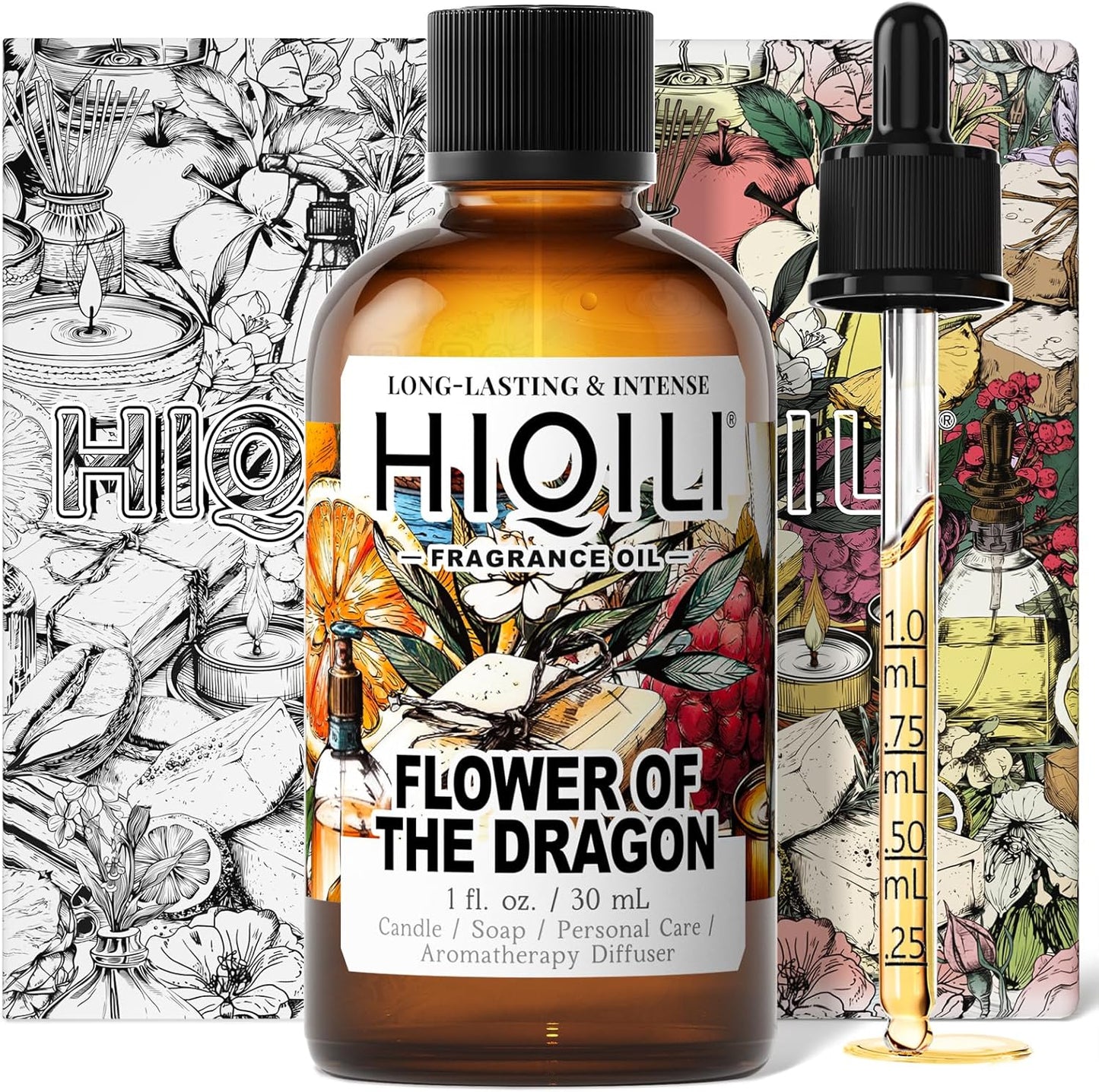 HIQILI Flower of The Dragon Fragrance Oil for Diffuser, Inspired by Td.Orient Fiore-deDrago, Candle, Soap, Perfume & Linen Spray Making, Vanilla Cream Scent, Long-Lasting Aroma - 1 Fl Oz