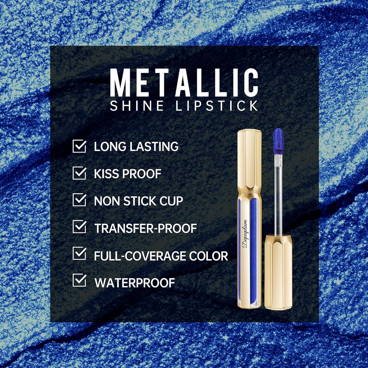 Blue Lipsticks for Women Metallic Lipstick Long Lasting Non Stick Cup Lip Gloss, Shimmer Lightweight Hydrating Full Coverage Lip Color, DP118 R&B