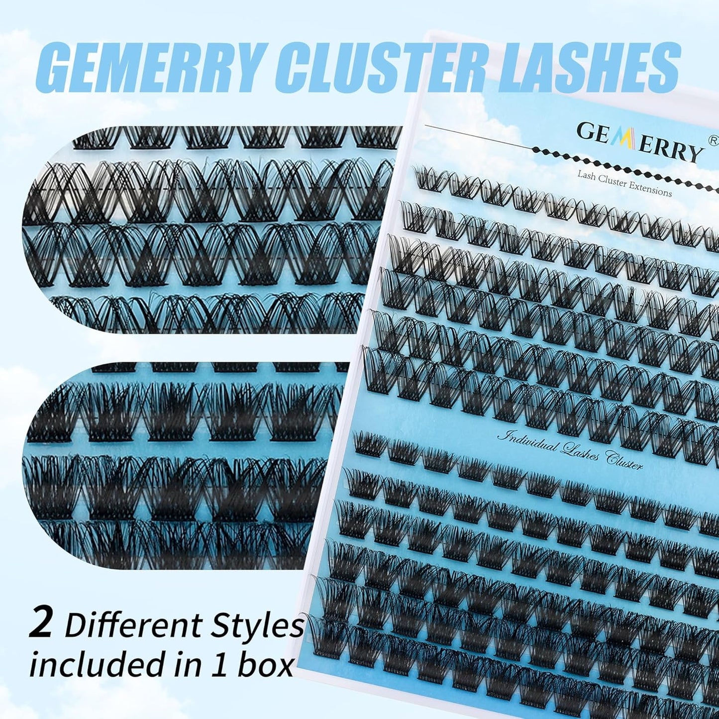Lash Clusters GEMERRY Cluster Lashes 150 PCS Individual Lashes Two Styles Eyelash Clusters Wide Stem Soft Fluffy Cluster Eyelash Extensions DIY at Home (Sunshine/Rainbow-0.07-D-8-16MIX)
