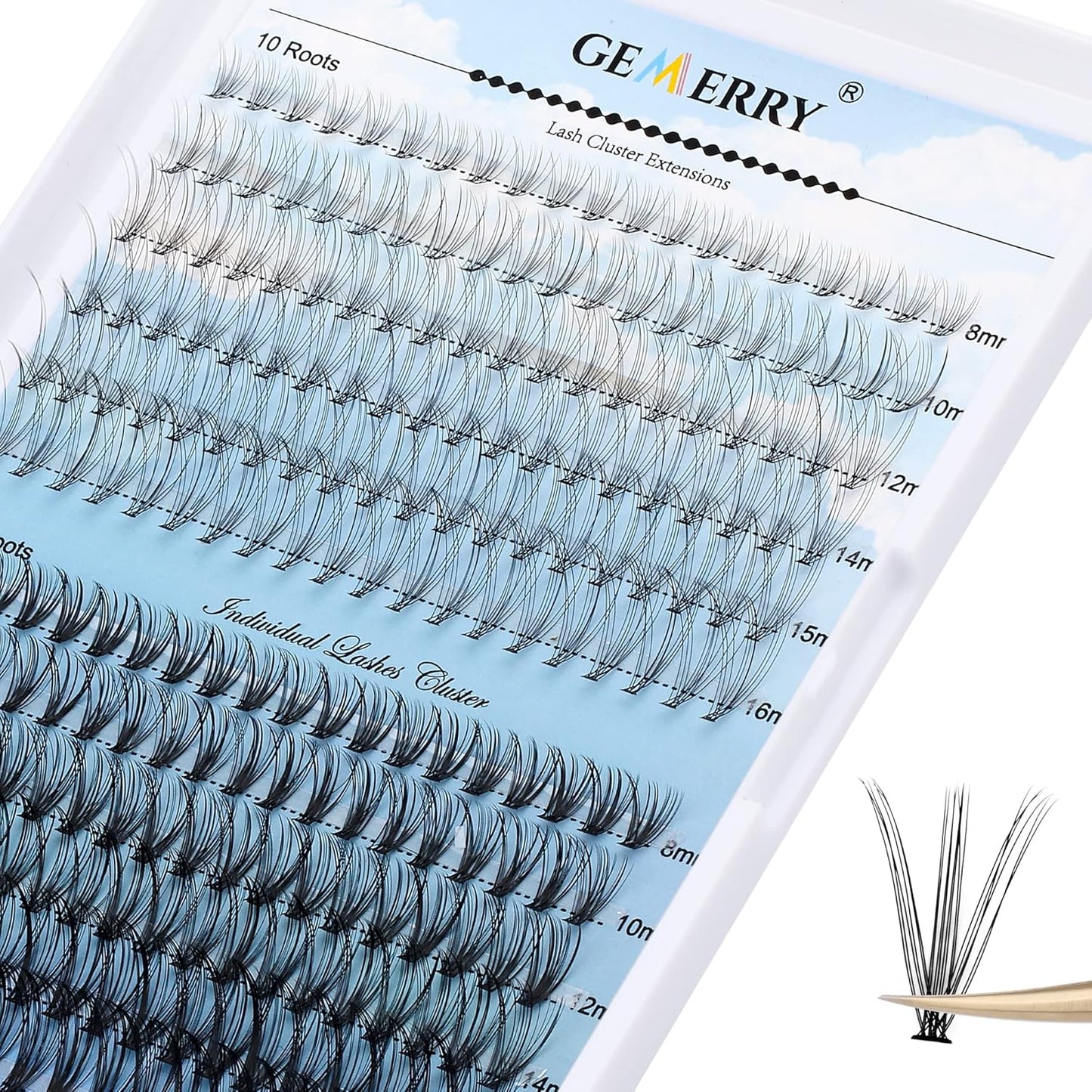 Individual Lashes Cluster Large Tray 240pcs Individual Lashes 0.07mm 10D/20D D Curl Mix 8-16mm Cluster Lashes Natural Lash Cluster Soft&Lightweight DIY Eyelash Extension By GEMERRY(10D/20D-D, 8-16)