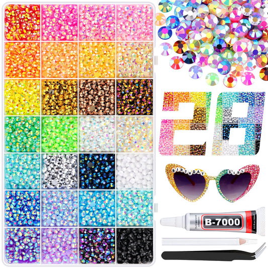 8000Pcs Resin Rhinestones with B7000 Jewelry Glue for Crafting, Multicolors 5mm Non Hotfix Flatback Gems, Bedazzling Crystal for DIY Crafts Clothing Tumblers Mugs Shoes Fabric Decor Nail Art