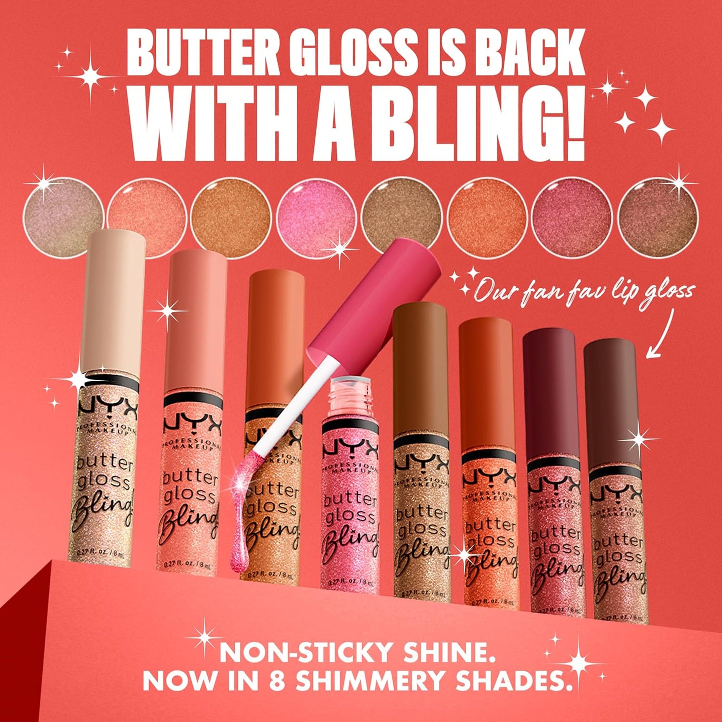 NYX PROFESSIONAL MAKEUP Butter Gloss Bling Lip Gloss, Non Sticky and Shiny Vegan Lip Makeup - Shimmer Down