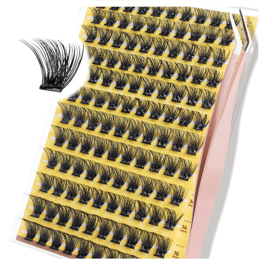 PopUp Self Adhesive Eyelashes Clusters, Press On Lashes Pre Glued Eyelash Extension Kit with Lash Tweezer,10-16mm No Glue No Remover Needed Self Adhesive Lashes Clusters CT50-D