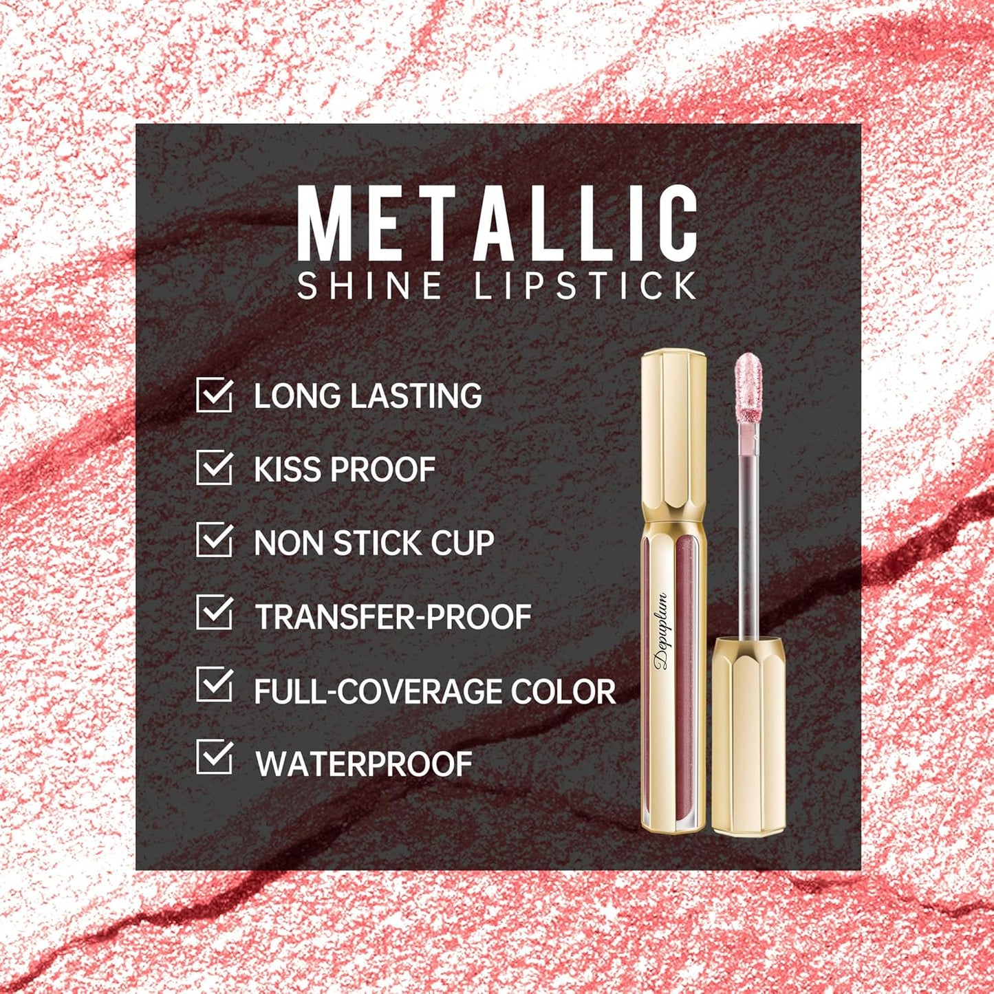Nude Pink Lipsticks for Women Metallic Lipstick Long Lasting Non Stick Cup Lip Gloss, Shimmer Lightweight Hydrating Full Coverage Lip Color, DP106 Prose