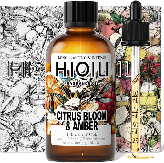 HIQILI Citrus Bloom & Amber Fragrance Oil for Candle, Soap Making, Floral Scent, Essential Oil Diffuser Use, Hair Care - 1 Fl Oz
