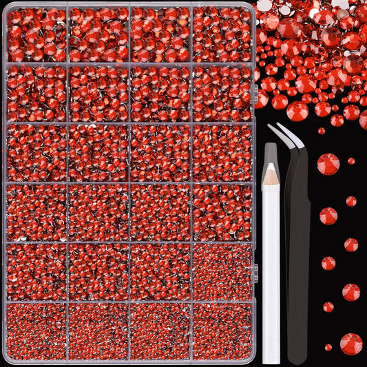 25000Pcs Resin Rhinestones for Crafting, Red 2-6mm Mixed Sizes Non Hotfix Flatback Gems, Bedazzling Crystal for DIY Crafts Clothing Tumblers Mugs Shoes Fabric Nail Art