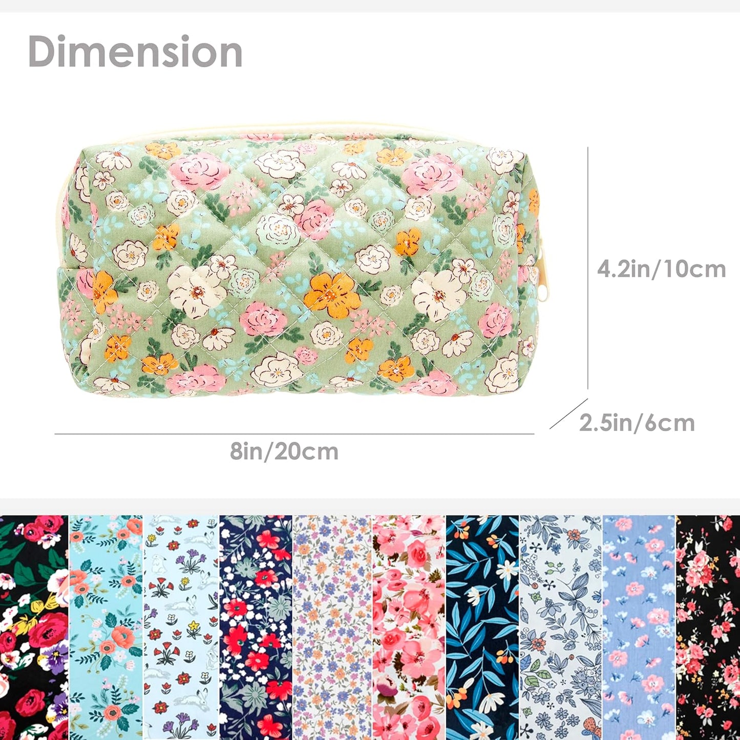 PAZIMIIK Vintage Quilted Makeup Bag Cosmetic Pouch for Brushes Pencils and Travel Make Up Accessories for Women and Girls Floral Green